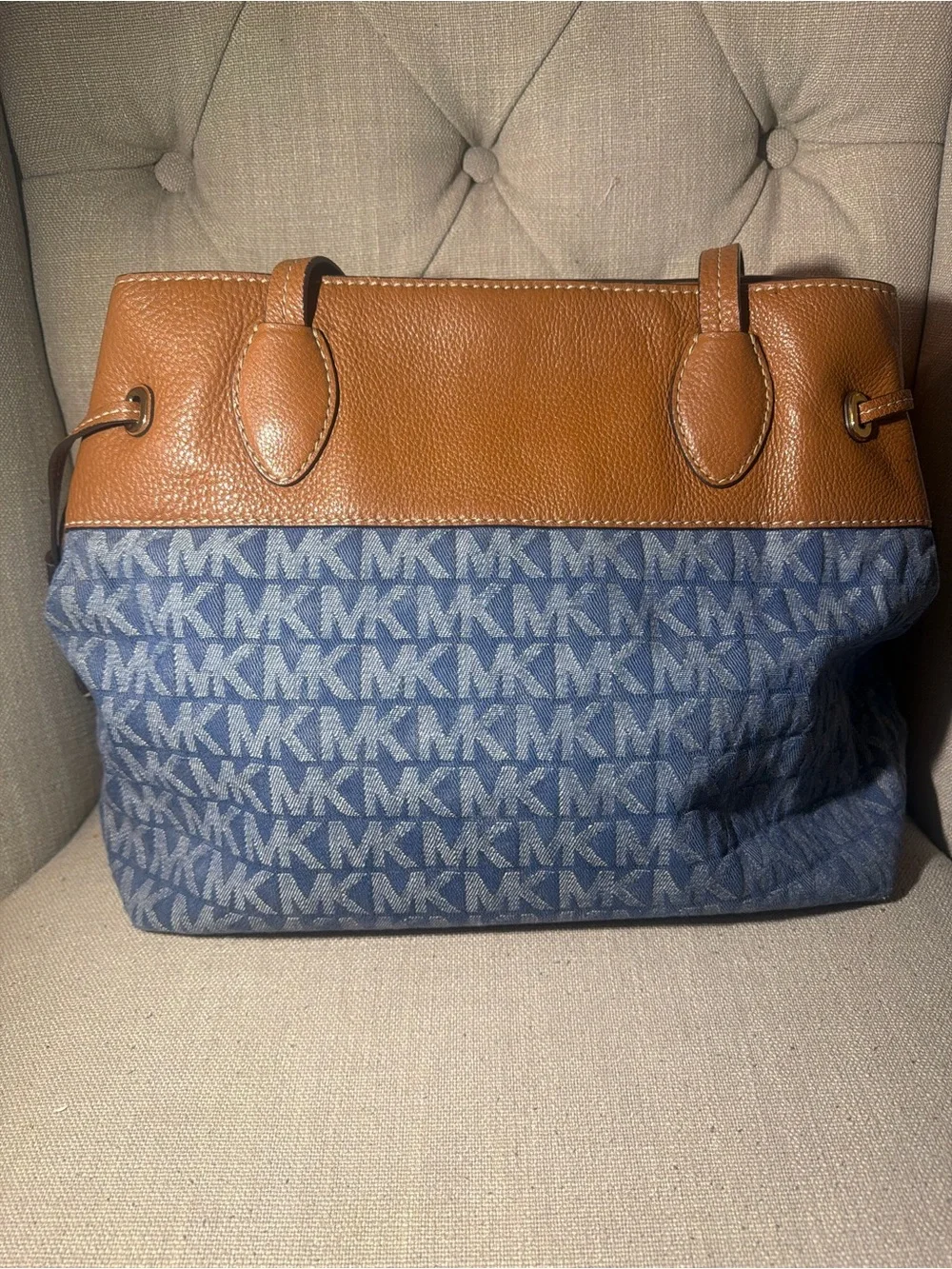 Michael Kors Brown Leather & Blue Signature Tote